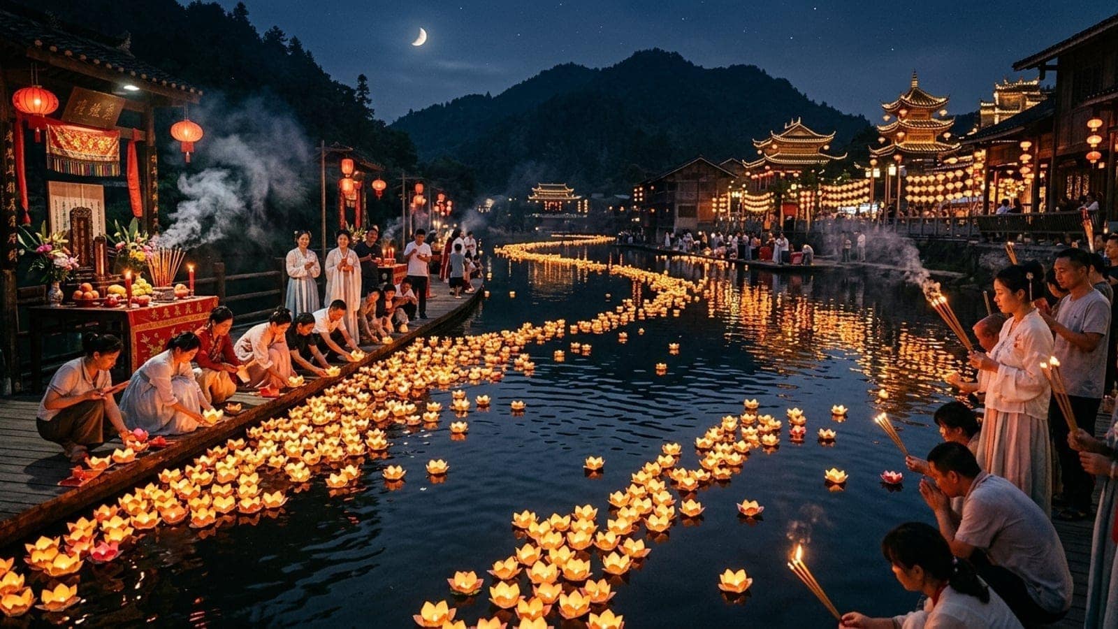 Hungry Ghost Festival (Zhongyuan) celebration in China